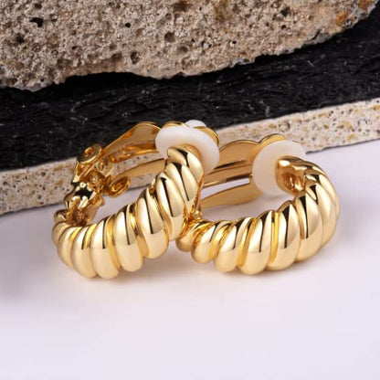 Clip on Earrings Women, 14K Gold Hoop Clip-On Earrings for Women, Hypoallergenic Non Pierced Croissant Earrings - color: Gold Croissant Hoop