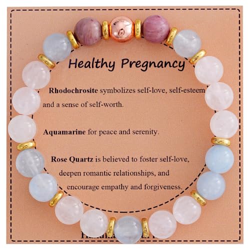 KSQS Healing Stone Bead Bracelet for Women, Natural Gemstones Balance Protection Bracelet, Spiritual Crystal Beads Bracelet Anxiety Relief with Meaning Card - color: Healthy Pregnancy-1
