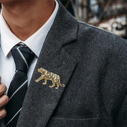 Luxury Crystal Tiger Brooch Pins for Women Men Vintage Gold-Tone Climbing Black Spots Leopard Brooch Fashion Panther Cougar Pin Suit Jackets Coat Animal Jewelry Gift - style: Gold