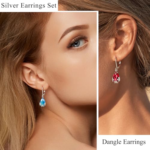 Dangle Earrings for Women Multicolor Crystal Drop Earrings Set Leverback Teardrop Earrings 925 Silver and 14K Gold Plated Hypoallergenic Fashion Cubic Zirconia Dangle Earrings Trendy Jewelry Gifts for Women - style: Teardrop Set-S 1