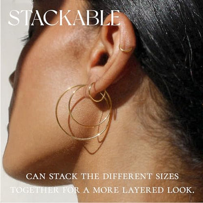 Senteria Thin Gold Hoop Earrings for Women 14K Gold Plated 30/40/50/60/70mm | Hypoallergenic 925 Sterling Silver Post Lightweight Endless Large Big Gold Hoop Earrings Lead-Free Nickel-Free Sensitive Ears - color: 40mm Gold