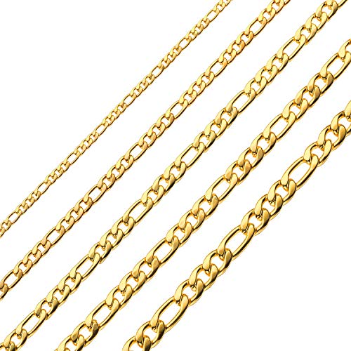 Monily 24K Gold Plated Figaro Chain Stainless Steel Necklace Men Women - color: 24K Gold Plated 8.5mm