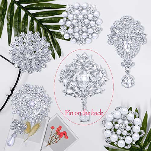 Rhinestone Brooches Crystal Brooch Pins, Pearl Crystal Wedding Bouquet kit Set - color: Silver-Classic Kit-6pcs
