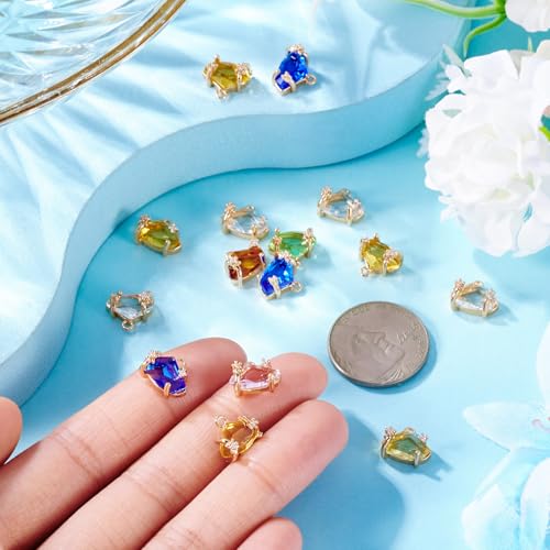 Beadthoven 15pcs Brass Micro Pave Cubic Zirconia Nuggets Charms Irregular Glass Crystal Charms Colorful Faceted Rhinestone Pendants for DIY Jewelry Making Necklace Bracelet Earrings Dangle Accessories - color: Nuggets