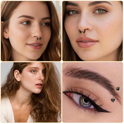 Telooco 8 Pcs 16G Septum Rings Surgical Steel Horseshoe Nose Ring Hoop Eyebrow Lip Navel Piercing Ring Earrings Septum Piercing Jewelry for Women Men 6/8/10/12mm (Black) - color: Black