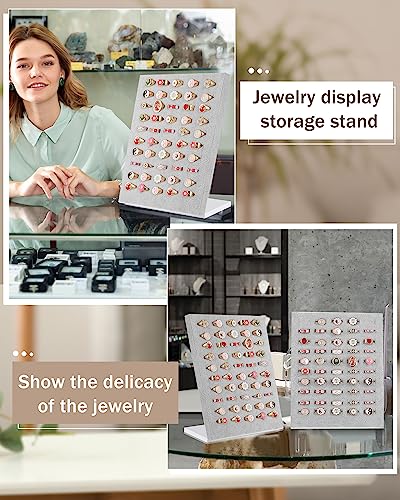 4 Pcs Velvet Ring Display 50 Slots L-Shaped Ring Display Stand Tray Holder for Selling Earring Jewelry - color: Grey