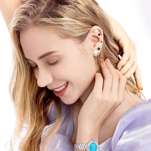 Silver Gold Black Stud Earrings Set 7Pairs Hypoallergenic Cubic Zirconia Titanium Stainless Steel Silver Rose Gold Black CZ Cartilage Stud Earrings Jewelry Sets for Women Men, 2-8mm CZ Stud Earrings - color: 7 Pairs Shiny Silver Black Stud Earrings