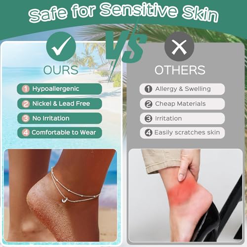 ChicSilver Ankle Bracelets for Women Waterproof, 925 Sterling Silver Initial Anklets for Women, Adjustable Dainty Layered Anklet Beach Jewelry for Women Mom Wife Friend - style: Silver-K