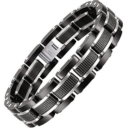Holizaly Men's Stainless Steel Two Tone Square Link Bracelet, Black and Blue Ion Plated Black - color: White