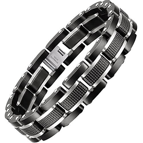 Holizaly Men's Stainless Steel Two Tone Square Link Bracelet, Black and Blue Ion Plated Black - color: White