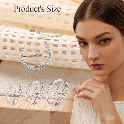 Double Nose Ring Hoop Conch Piercing Jewelry Helix Cartilage Earring | 316L Surgical Steel Clicker Ring,Septum Jewelry,Hinged Nose Ring,Used in Conch,Helix,Cartilage,Daith,Rook,Tragus Piercings