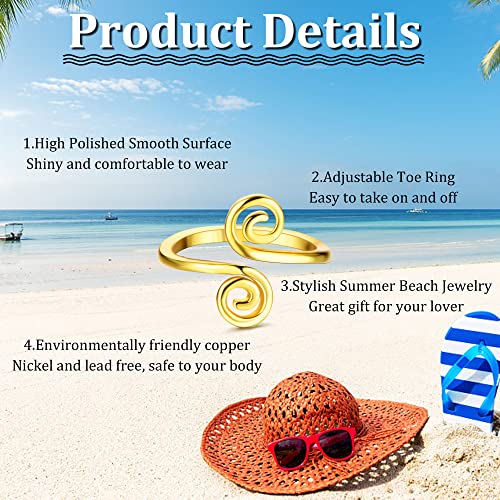 12PCS Adjustable Toe Rings for Women 14K Gold Plated | Open African Toe Rings, Summer Beach Foot Jewelry Set - color: Gold
