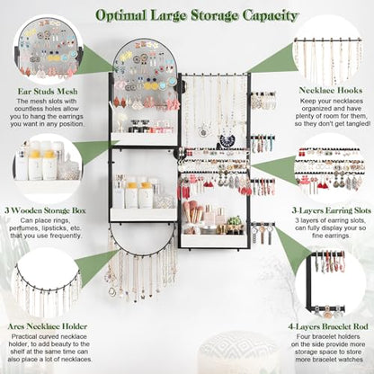 Keebofly Wall Mount Hanging Jewelry Organizer - Large Display Holder for Earrings, Rings, Necklaces, Bracelets, Watches and Perfume - White - color: White