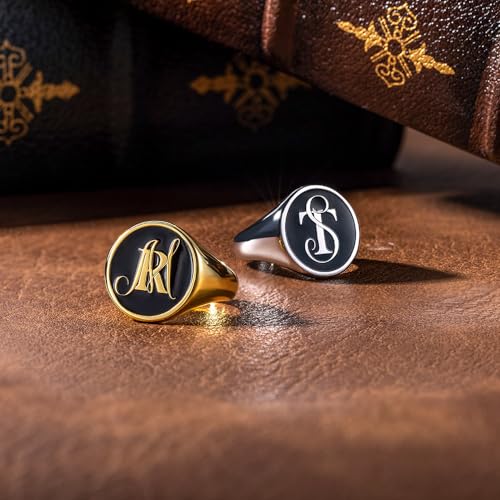 Personalized Two-Letter Stacking Signet Ring - Custom Initials for Him & Her - Sterling Silver Monogram Ring Gift for Mom or Dad