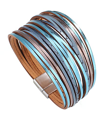 hotoo Leather Wrap Bracelet for Women - color: Blue Leather Bracelets