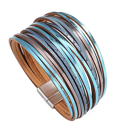 hotoo Leather Wrap Bracelet for Women - color: Blue Leather Bracelets