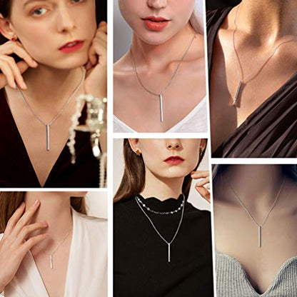 PROSILVER 925 Sterling Silver Necklace for Women Dainty Pendant Necklace | Hypoallergenic 925 Sterling Silver, Cute Small Pendant, Star/Heart/Moon/Triangle/Bar/Round Necklace Silver with Gift Box - color: 01 Sliver, style: 03 Vertical Bar