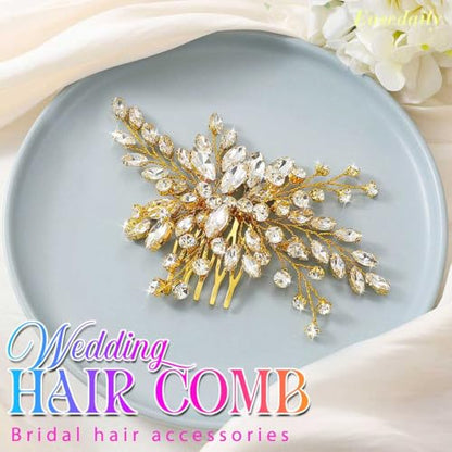 Bride Wedding Hair Comb Silver Crystal Hair Pieces Rhinestone Headpieces Bridal Hair Side Combs Hair Accessories for Women (B-Gold) - color: B-Gold