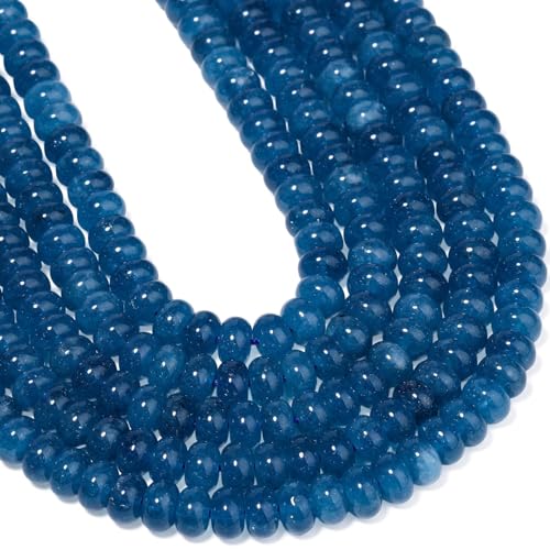 Songxi 5x8mm Natural Deep Blue Chalcedony Stone Rondelle Beads, 75PCS Spacer Round Loose Abacus Beads for Jewelry Making, Gemstone for Bracelet Necklace Earrings, Arts and Crafts - color: Deep Blue Chalcedony