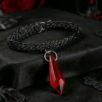 Vintage 90s Choker Red Crystal Gems Pendent Dripping Blood Necklace Black Tattoo Choker Necklace Vampire Accessories Halloween Jewelry Gift for Women