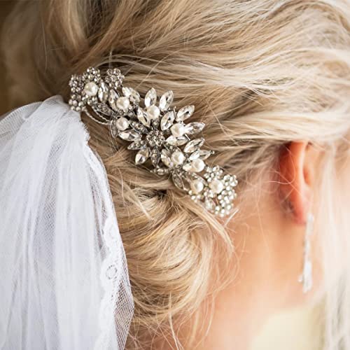 Hapibuy Crystal Wedding Hair Comb Bridal Hair Comb Pearl Wedding Headpiece Silver Hair Accessories - color: Silver