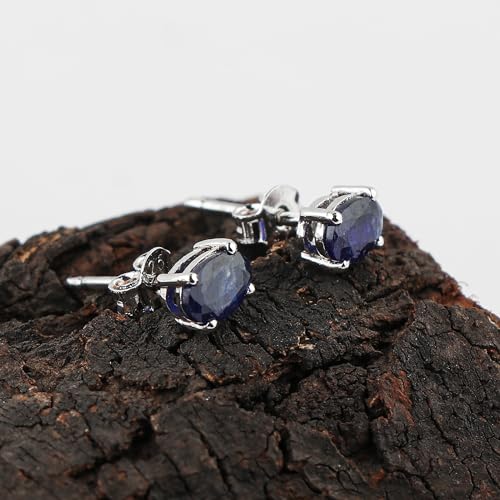 AURA GEMS Natural Sapphire Crystals Oval Shape Stud Earring For Women, Chakra Energy Healing Gemstone, Fine Crystal, Birthstone, Beautiful Women Simple Christmas Gift Jewelry