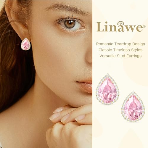 Linawe Women Stud Earrings, Teardrop Diamond Moissanite Cubic Zirconia Earrings Studs Rhinestone Jewelry Gold/Silver/Rose Gold - color: Gold,June,Oct