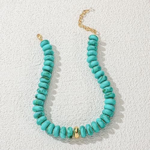 Chunky Colorful Bead Necklace Summer Fashion Statement Boho Beaded Chunky Necklace for Women Adjustable Length Lightweight Cool Suitable for Beach Vacation Daily Wear & Summer Parties - color: Turquoise