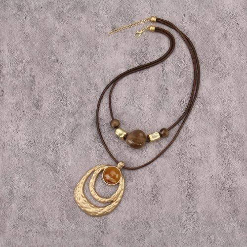 Boho Necklaces for Women Chunky Circle Necklace Bohemian Necklaces | Chunky Boho Necklace for Women Layered Boho Circle Leather Choker Necklace Long Vintage Necklaces Bohemian Jewlery Gifts - style: Large Boho Necklace