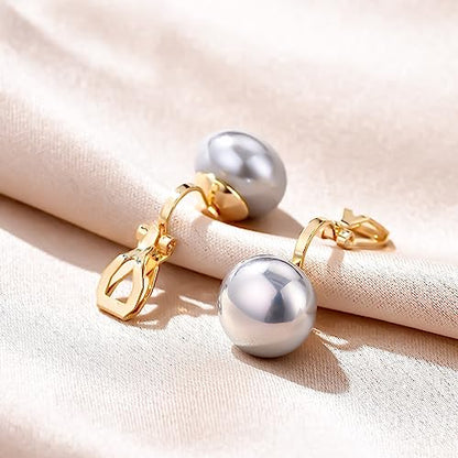YOQUCOL Simulated Freshwater Pearl Clip On Earrings Not Pierced Elegant Stud Jewelry For Women - color: 12MM-Metallic Grey