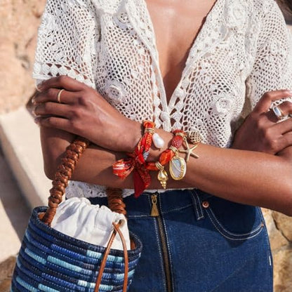 CLASSYZINT Scarf Necklace with Charms Heart Choker Necklace Shell Necklace Bandana Necklac Statement Choker Jewelry - color: Orange