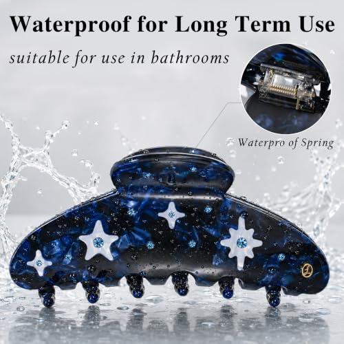 Luxury Italian Designed Large Claw Clip for Thin Hair & Thick Half Ups, 4.3 Inch Cute Acetate French Hair Clips for Women, Non-Slip Secure Updos & Chic Daily Styles, Deep-sea Blue - color: Deep-sea Blue