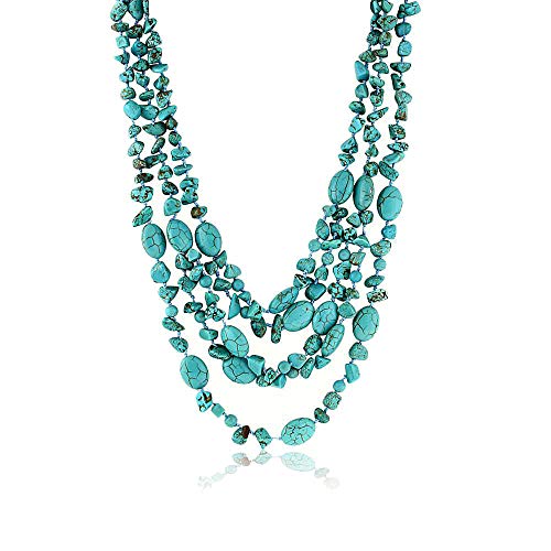 Gem Stone King Multi-Strand Beaded Chunky Simulated Turquoise Necklace 20” | Handmade Long Green Western Jewelry with Toggle Clasp Necklace For Women | 20 Inches