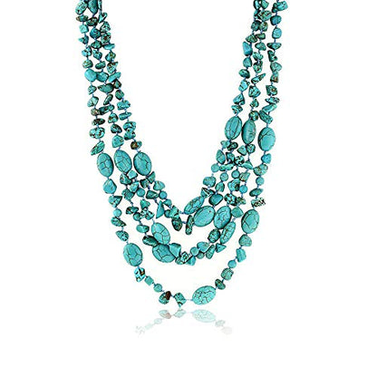 Gem Stone King Multi-Strand Beaded Chunky Simulated Turquoise Necklace 20” | Handmade Long Green Western Jewelry with Toggle Clasp Necklace For Women | 20 Inches
