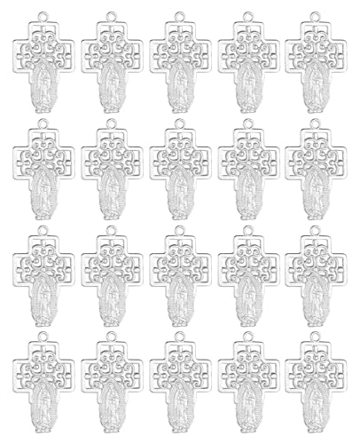 Saint Therese of Lisieux/Saint Mother Teresa of Calcutta/Divine Mercy Jesus/Mater Dolorosa Patron Saint Medal Charm Pendant for DIY Rosary Necklace Bracelet Jewelry Making Part - color: 20pcs-Our Lady Guadalupe Cross