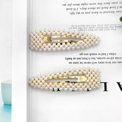 BlingKingdom 2pcs 3.3" Snap Pearl Large Hair Clips Pins Barrette Ties Hair for Bridesmaid Girls Women Childrens Gifts Party Wedding Daily Styling
