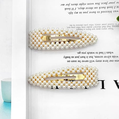 BlingKingdom 2pcs 3.3" Snap Pearl Large Hair Clips Pins Barrette Ties Hair for Bridesmaid Girls Women Childrens Gifts Party Wedding Daily Styling