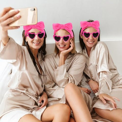 Semato 4 Pcs Hot Pink Bridesmaid Proposal Gifts Bridesmaid Spa Headband, Hair Claw Clips, Heart Shaped Sunglasses and Smooth Satin Scrunchies - color: Hot pink