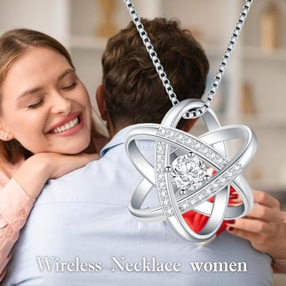Natural Diamond Celtic Love Knot Necklace for Women,Endless Flower Pendant Necklace Set with 5mm Moissanite 925 Sterling Silver Jewelry Anniversary Valentine's Day Birthday Gifts for Her 18"+2" - color: Pendant+Box Chain