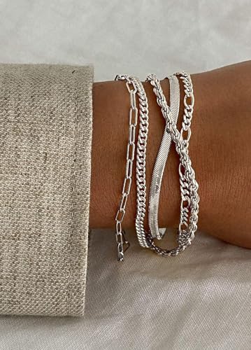 NECOCY Gold Bracelets Sets for Women Waterproof | Non Tarnish Gold Plated Cuban Paperclip Link Chain Stackable，Trendy Jewelry Accessories Gifts for Women - style: 6Pcs BRACELET SET-02