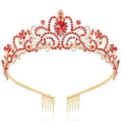 TAROSE Tiaras for Women, Birthday Crown and Sash for Girls | Birthday Sash Sunglasses Outfit, Birthday Gift for Women Girls, Goddess Crown Bride/Halloween/Prom/Party/Costume - color: 1 K. Gold+red