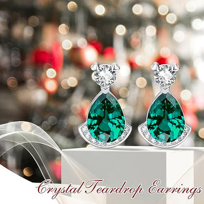 Birthstone Teardrop Crystal Stud Earrings for Women 925 Sterling Silver Solitaire Studs Halo Earrings for Birthday Gifts Teardrop Earrings for women - style: E May