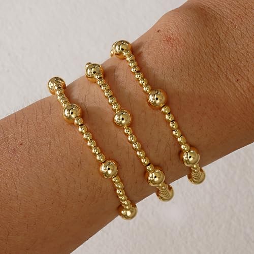 Gold Bracelets for Women, Beaded Cross Stack, Non Tarnish Set，Set-1 | Gold Beaded Bracelet Stack with Stretch Fit, Waterproof Finish and Dainty Design for Everyday Wear and Gifts - color: Colors-14