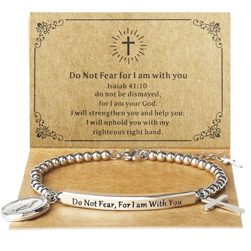 DS Inspirational Bracelet for Women Christian Engraved Bibler Verse Cross Butterfly Daisies Charm Bracelet, Exquisite Stainless Steel Jewelry Daughter Best Friend Bestie - style: Do not fear for,I am with you-Silver