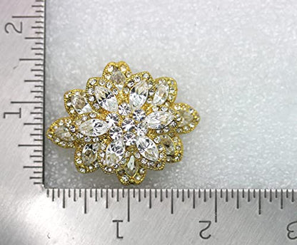 Faship Gorgeous Black Crystal Chunky Floral Pin Brooch - color: Clear/Gold