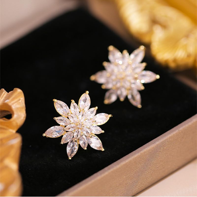 Crystal Flower Burst Stud Earrings Elegant Hypoallergenic Large Big Sparkly CZ Cubic Zirconia Rhinestone Earrings Bridal Wedding Party Prom Costume Jewelry for Women Birthstone Birthday Gift - color: White