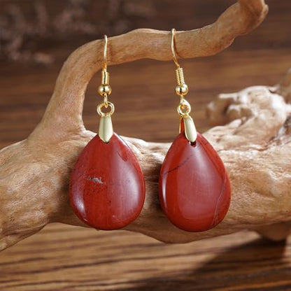 Boho Multiple Style Natural Stone Earrings for Women Unique Healing Gemstone Energy Hypoallergenic Lightweight Dangle Drop Earrings Multiple Styles Earrings Jewelry for Birthday Party Gift - style: Red Agate