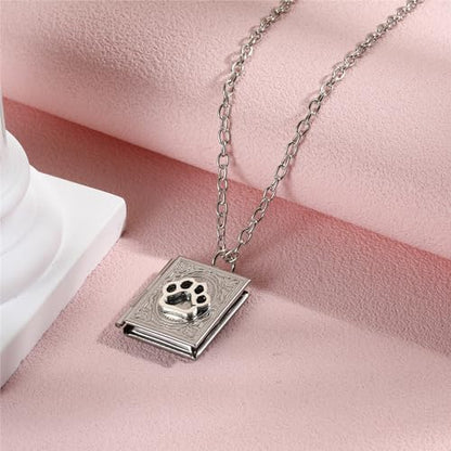 Photo Book Locket Necklace for Women Charm Choker Pendants that Holds Pictures Memorial Jewelry - color: Dog Paw Pattern