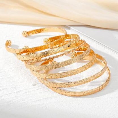 Gold Bangle Bracelets For Women Gold Plated Multi Layer Stackable Cuff Bracelet Set Non Tarnish Trendy Jewelry Gift - color: Gold 7pcs
