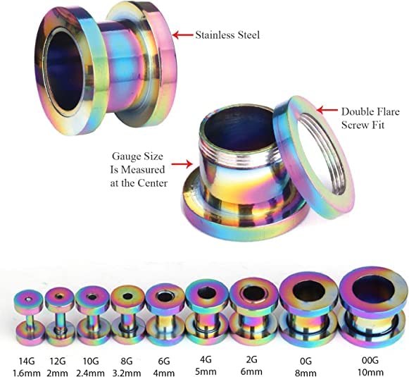 36pcs Ear Stretching Kit 14G-00G Surgical Steel Tapers Tunnels Gauges Set for Starter Women Men Expanders Body Piercing Jewelry… - color: Rainbow